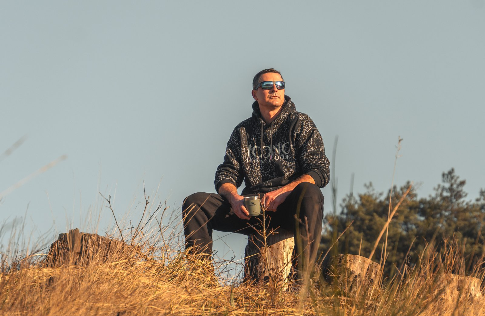 Libor Bednarik drinking coffee in Mechelse Heide, Belgium. Hero photography